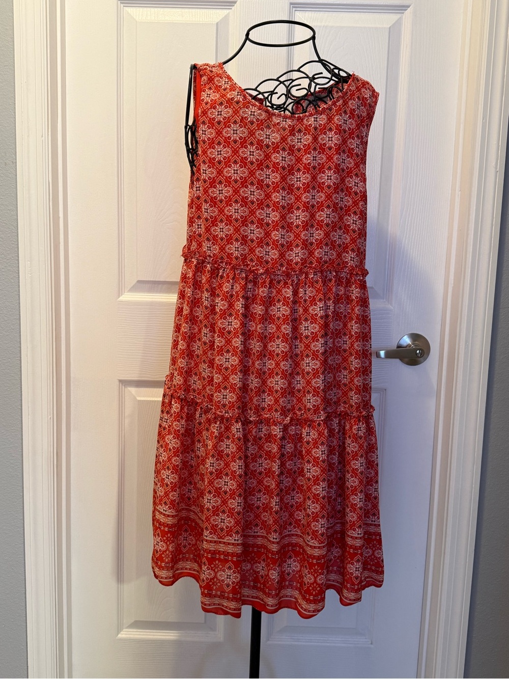Max Studio Red Printed Sleeveless Tiered Maxi Dress